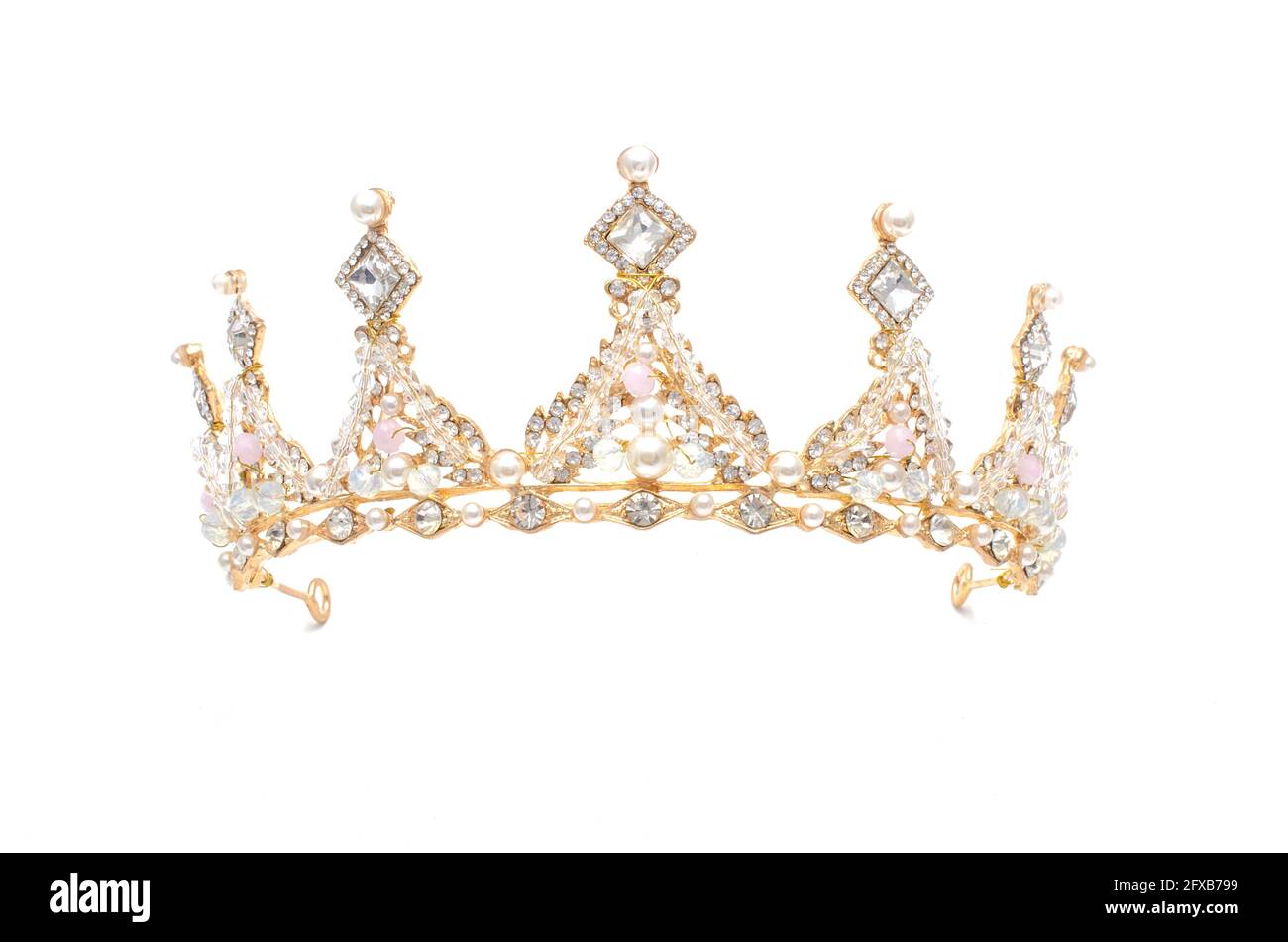 golden crown with pearls and beads isolated on white Stock Photo - Alamy