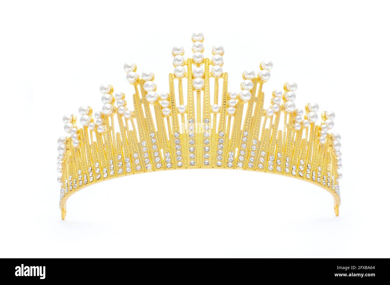 golden tiara with pearls and diamonds isolated on white Stock Photo Alamy