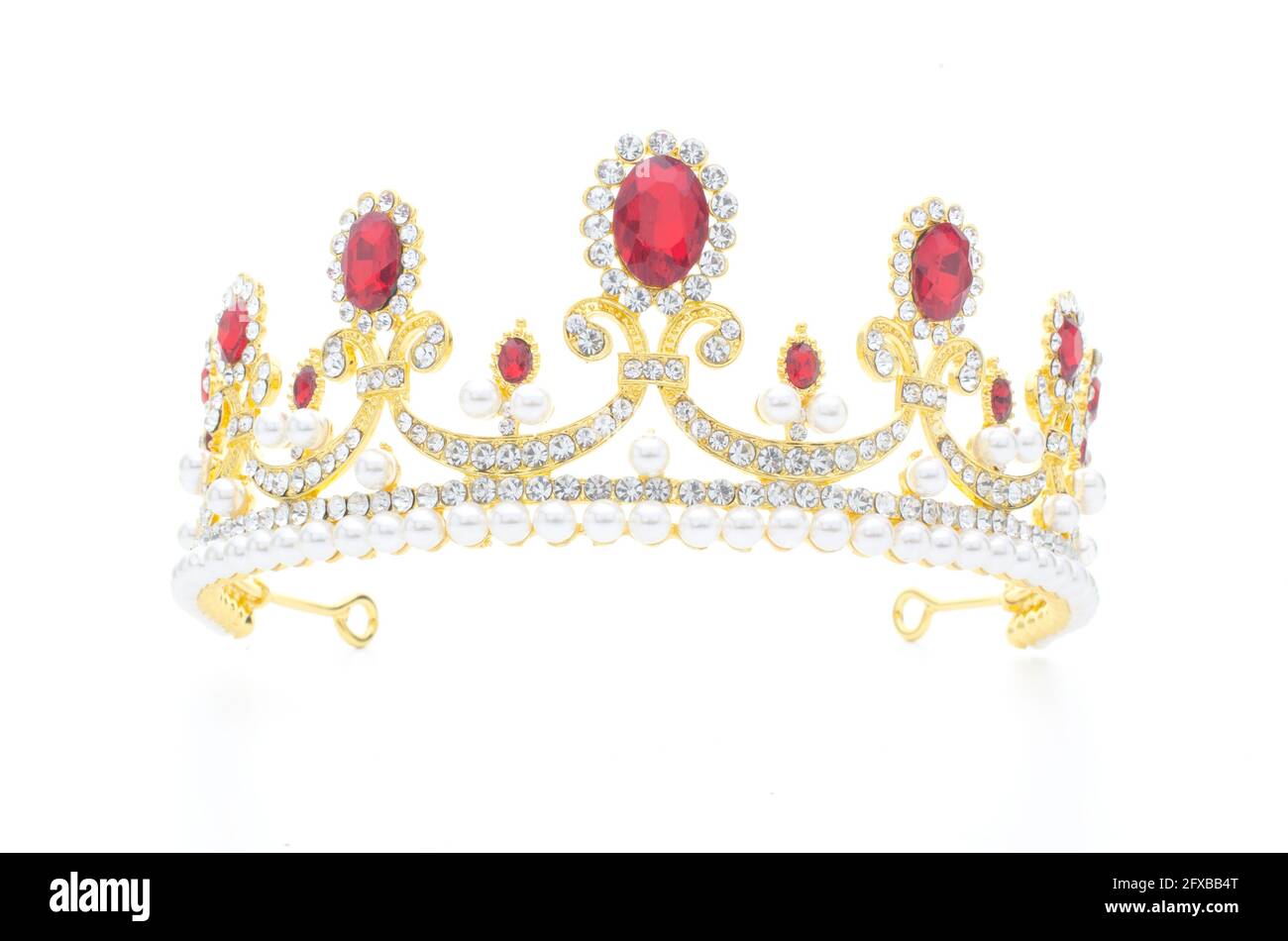golden crown with rubies and pearls on a white background Stock Photo ...