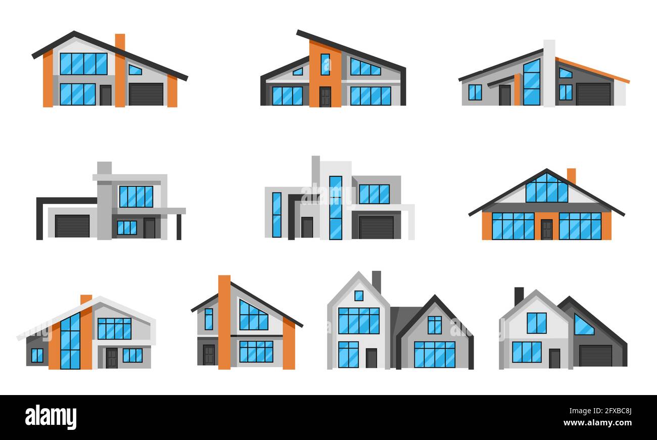Set of modern luxury houses. Real estate cottages Stock Vector Image ...