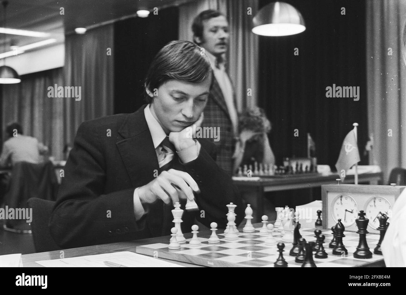 Karpov (l) plays against Hort; Timman (standing) looks on, July 10, 1980, chess  games, chess, chess players, tournaments, The Netherlands, 20th century  press agency photo, news to remember, documentary, historic photography  1945-1990