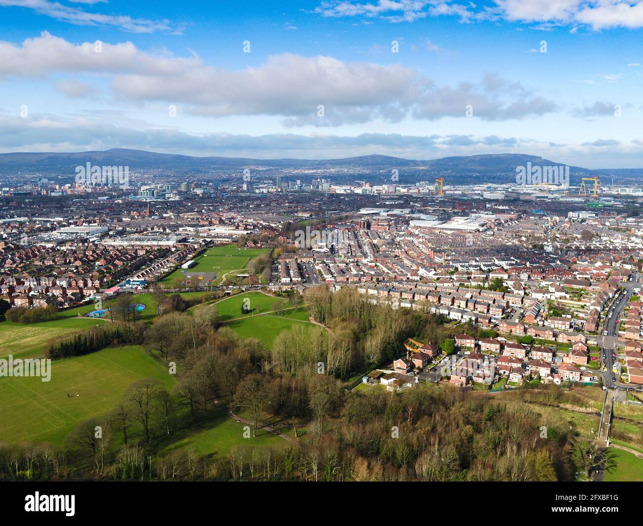 Aerial drone view of Belfast Northern Ireland Stock Photo