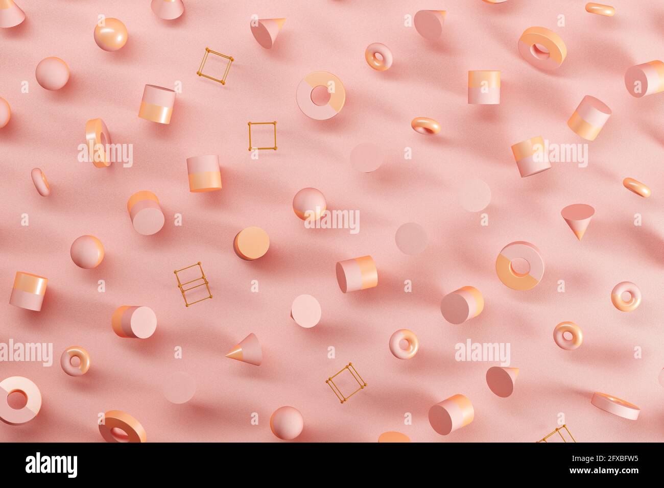 Three dimensional pattern of spheres, cones, rings, cubes and cylinders