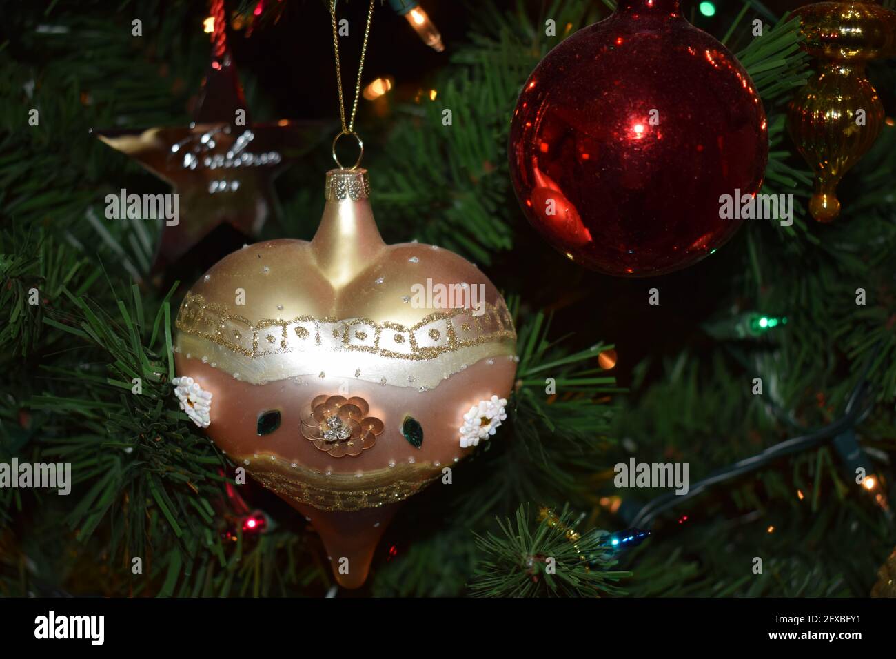 heart shaped bulb ornament of Christmas Stock Photo