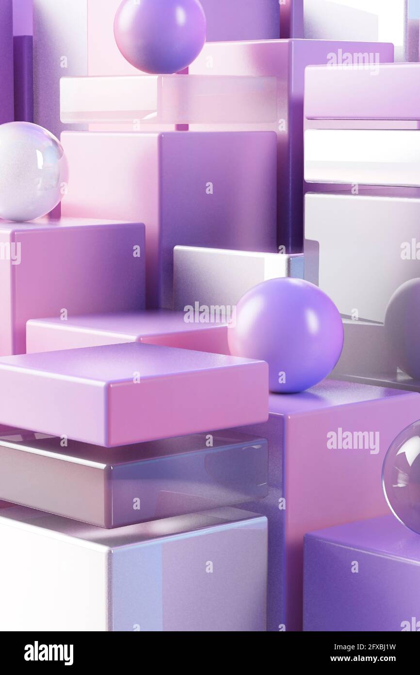 3D illustration of pink and purple cubes and spheres Stock Photo - Alamy