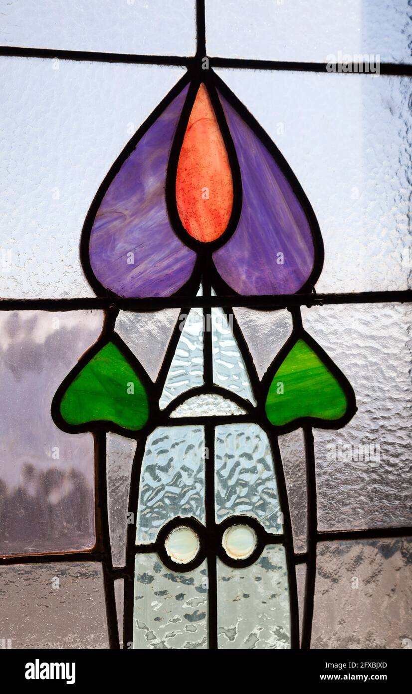 Art nouveau window at the Rhu Inn, Scotland Stock Photo