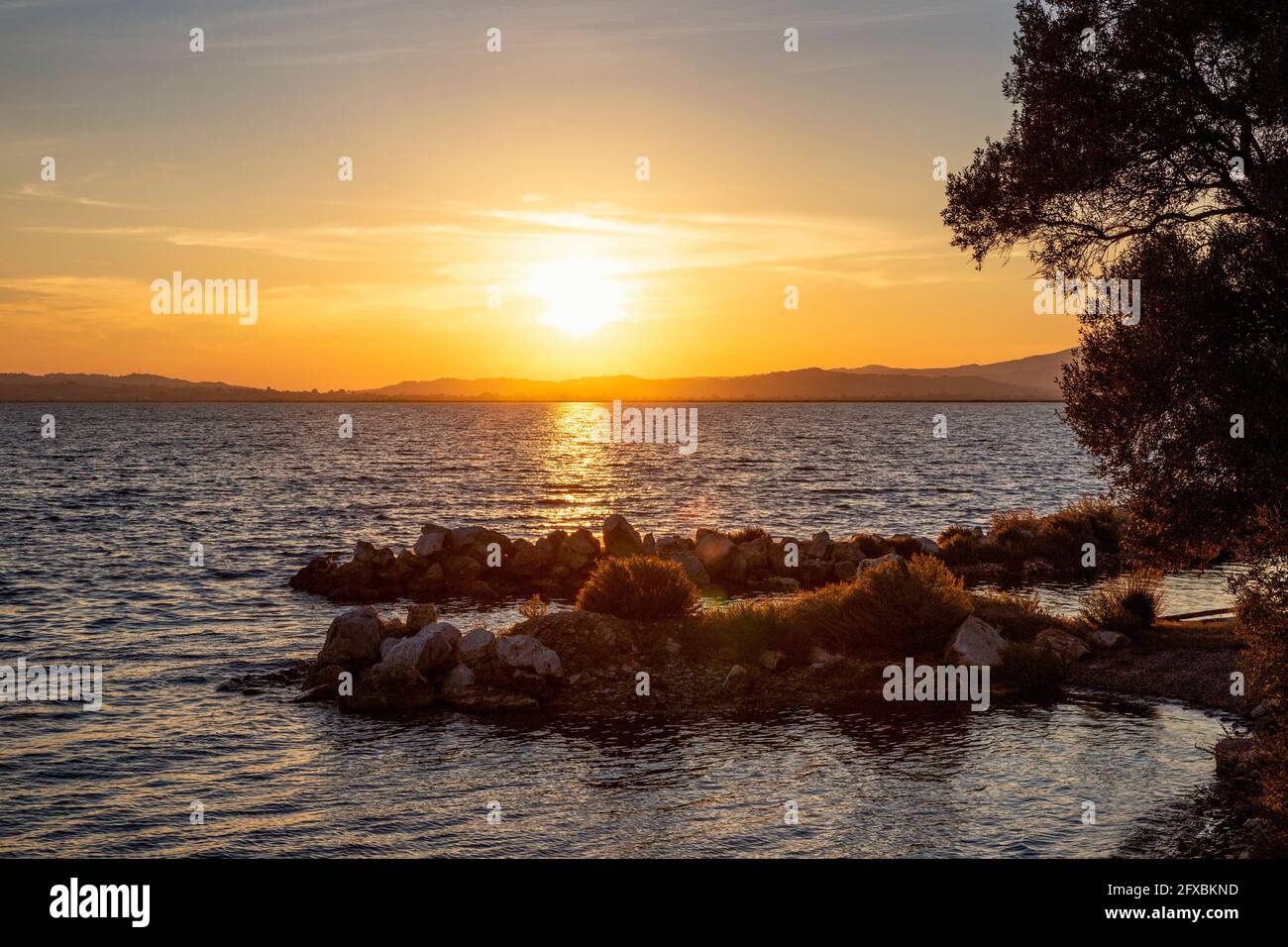 Sunset over Amvrakikos Wetlands National Park Stock Photo