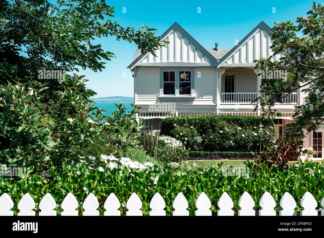 New Zealand, Hawkes Bay Region, Napier, Exterior of summer villa Stock Photo