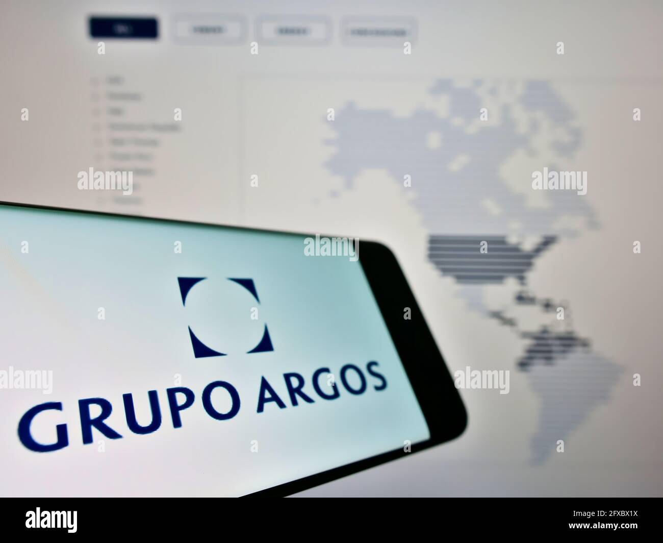 Smartphone with business logo of Colombian conglomerate Grupo Argos S.A on  screen in front of web page. Focus on center-left of phone display Stock  Photo - Alamy