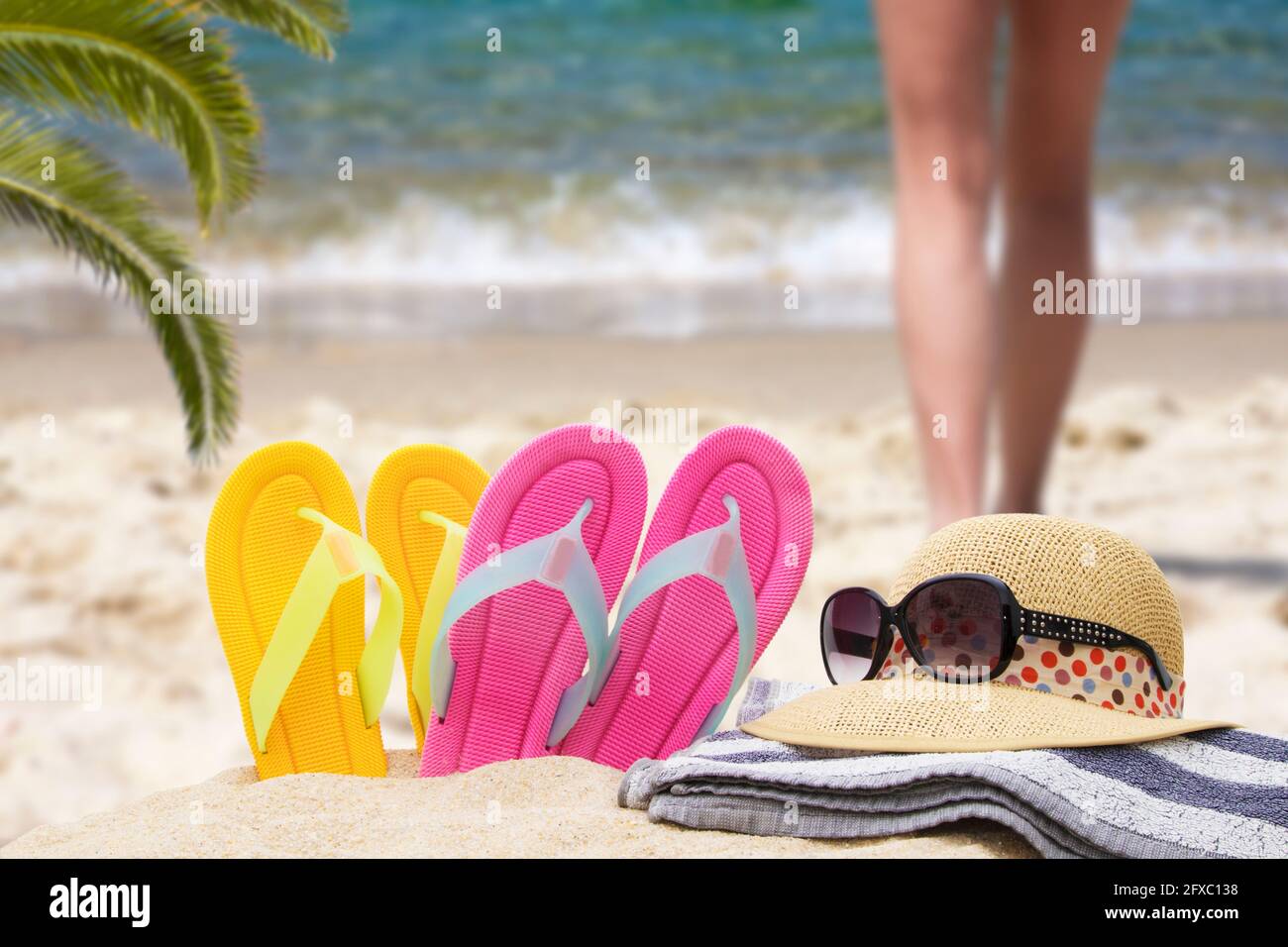 sandals on the beach, holiday and summer concept Stock Photo