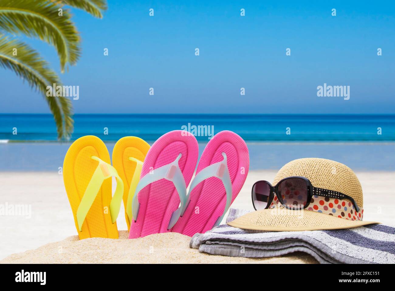 sandals on the beach, holiday and summer concept Stock Photo