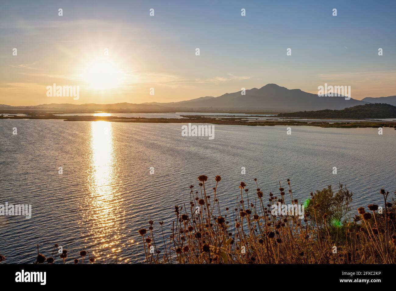 Sunset over Amvrakikos Wetlands National Park Stock Photo
