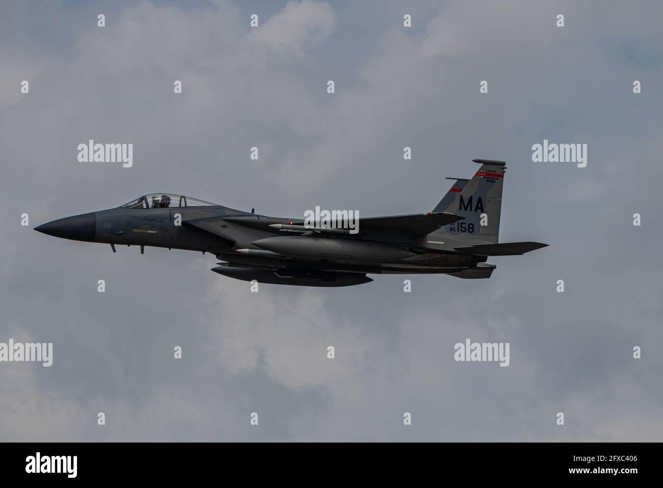Montreal, Quebec, Canada - 05 26 2021: NORAD exercise in Montreal. The USAF and RCAF practice together in the Montreal city area. An F15 Eagle. Stock Photo