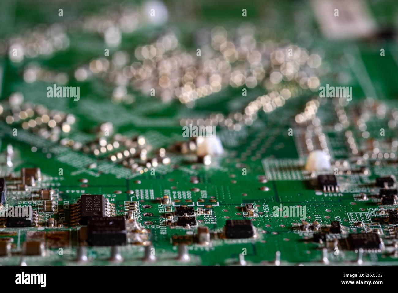 Close up of a circuit board of a graphics card Stock Photo