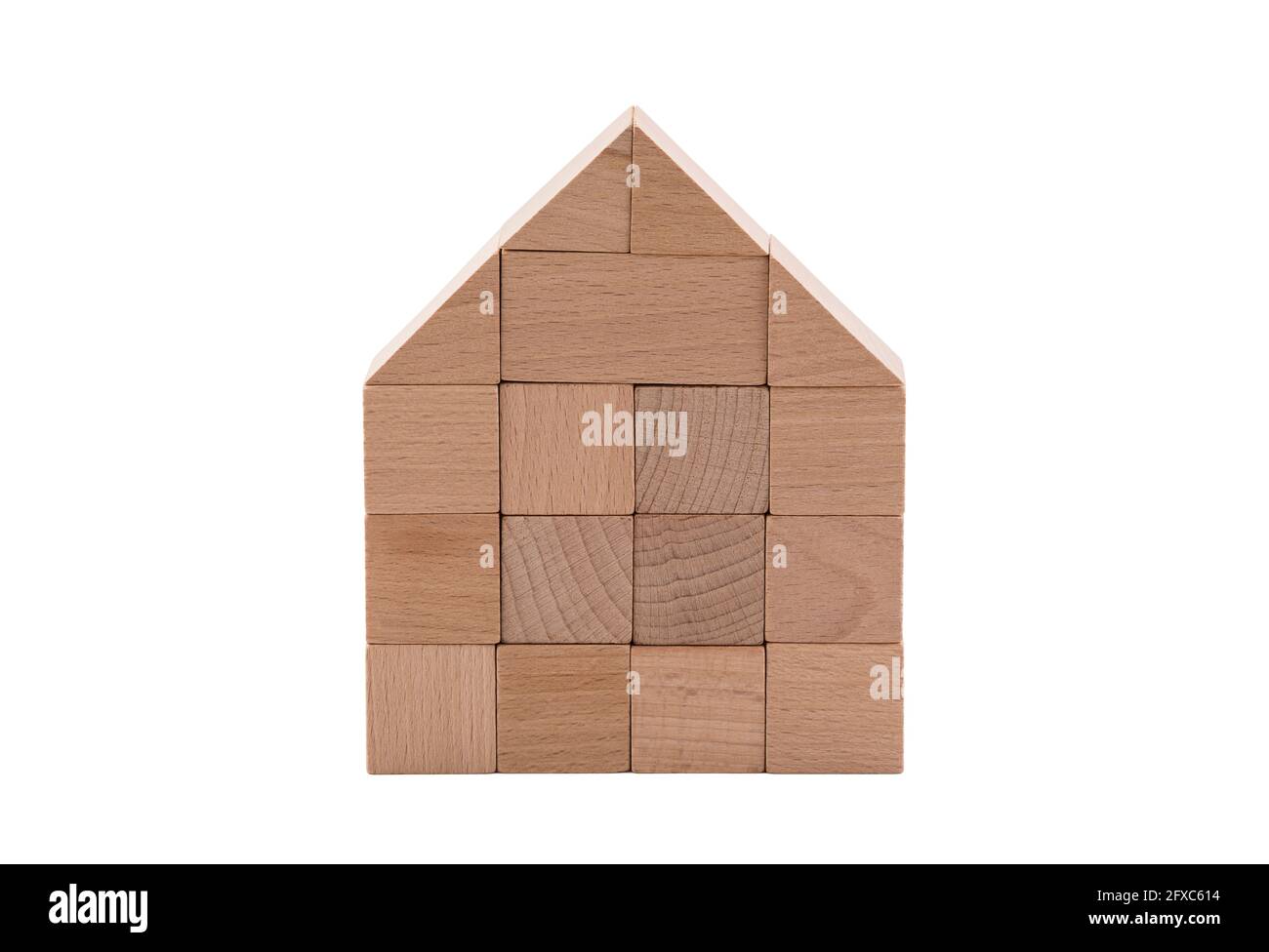 Wooden block house isolated on white background with clipping path