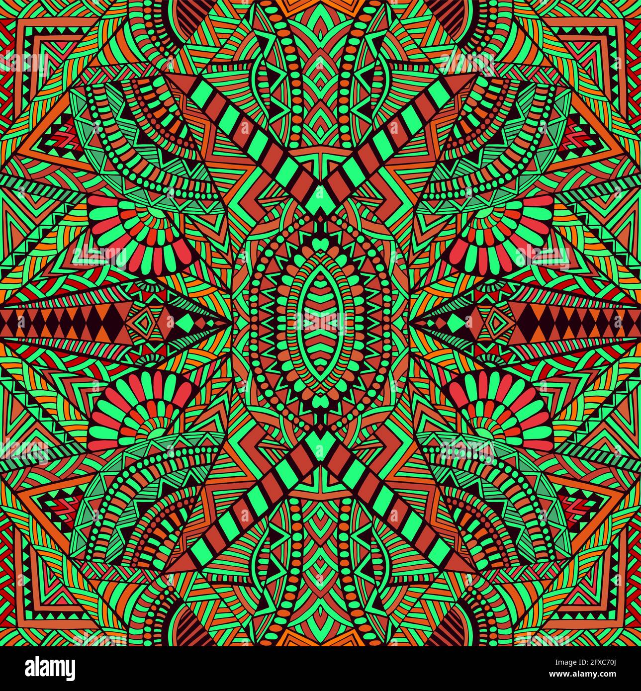 Geometric psychedelic trippy colorful tribal pattern. Stylish