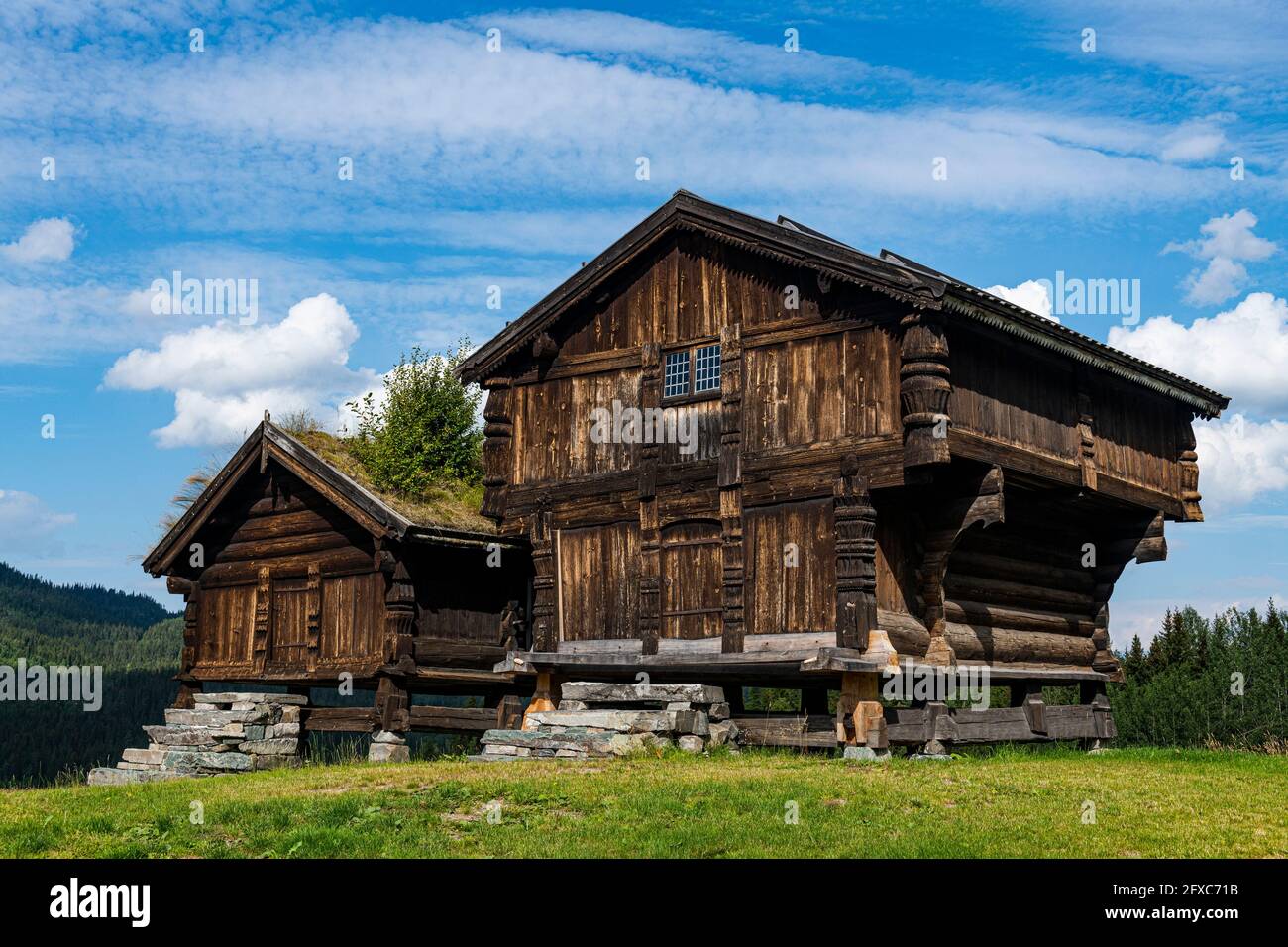 Traditional wooden farmhouses ofÂ Vest-Telemark Museum Stock Photo