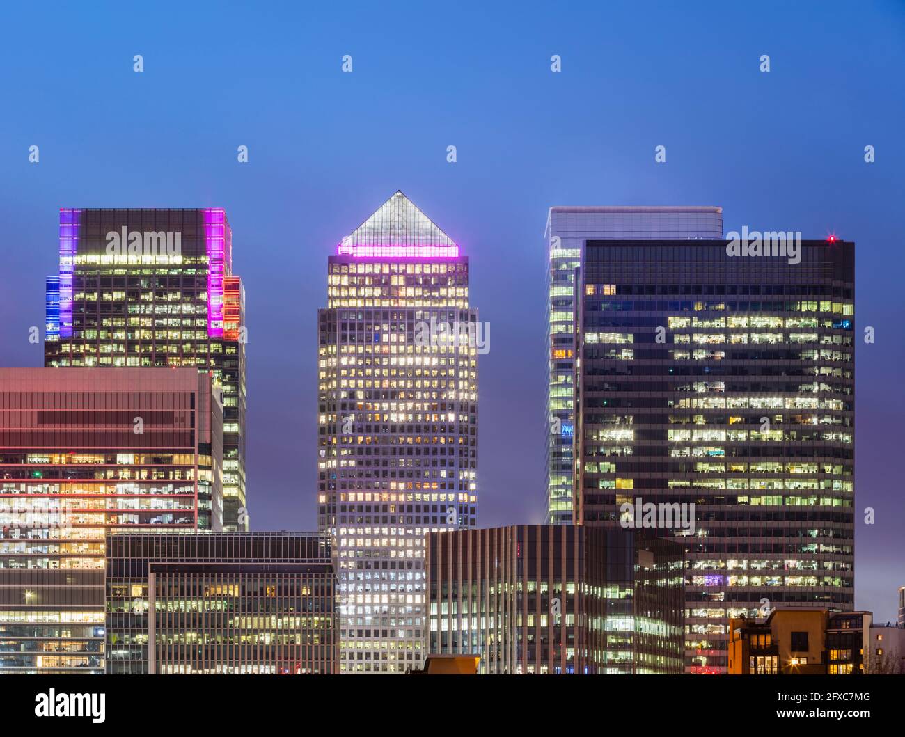 UK, England, London, Canary Wharf skyline at dusk Stock Photo - Alamy