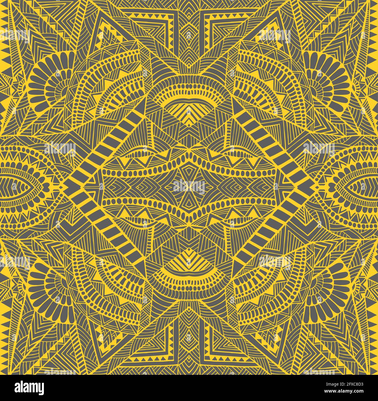 Tribal kaleidoscope psychedelic geometric mandala background, yellow  outline color, isolated on grey Stock Vector Image & Art - Alamy