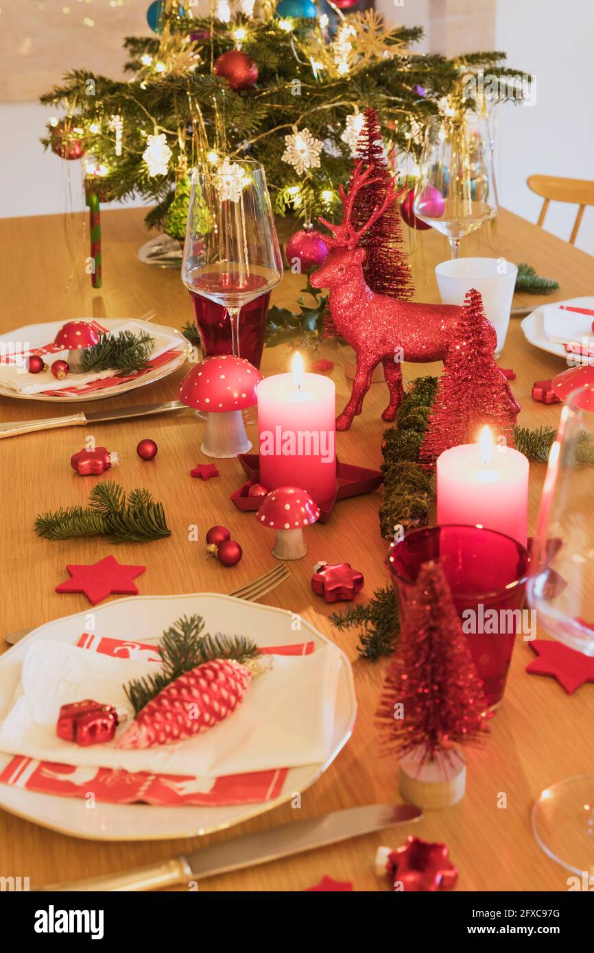 Decorative Christmas table setting Stock Photo