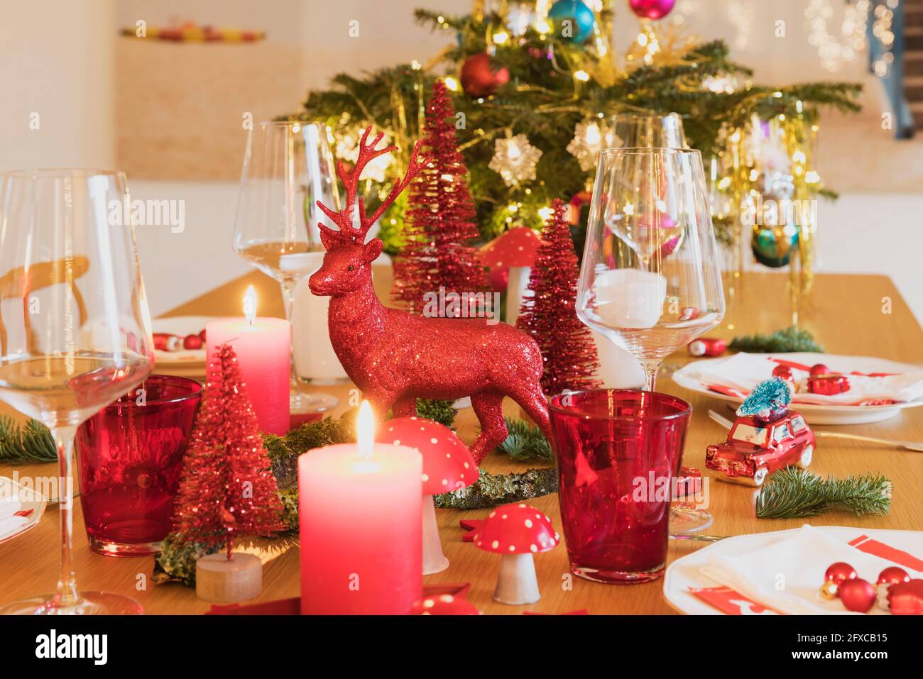 Decorative Christmas table setting Stock Photo