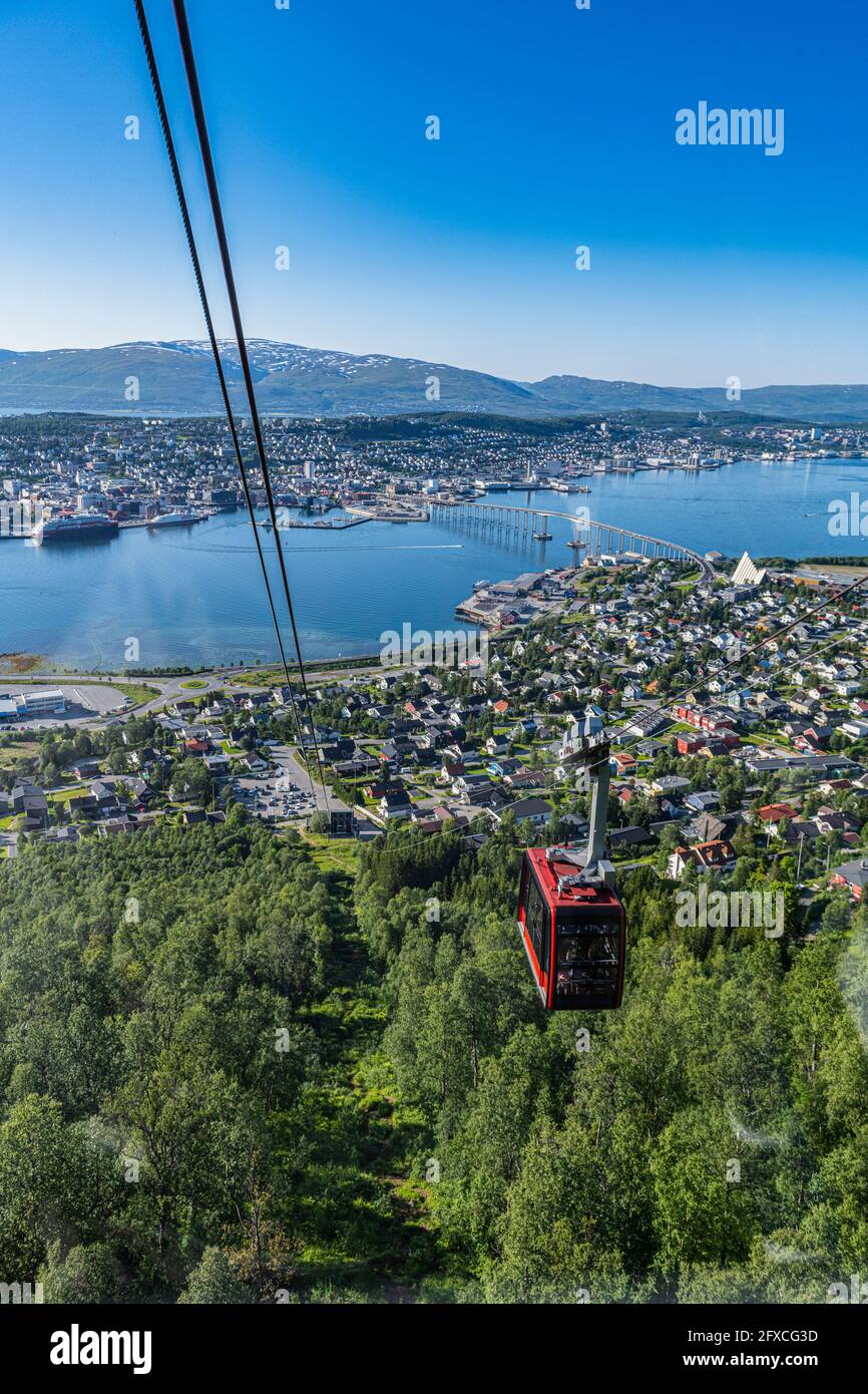 Norway, Troms og Finnmark, Tromso, Coastal city seen from cable car of Fjellheisen aerial tramway Stock Photo