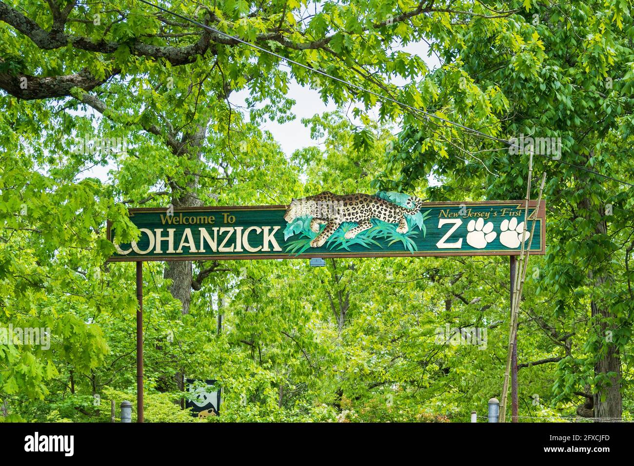 Bridgeton, NJ May 11, 2021 Sign over the entrance to Cohanzick Zoo. Started in 1934, the zoo