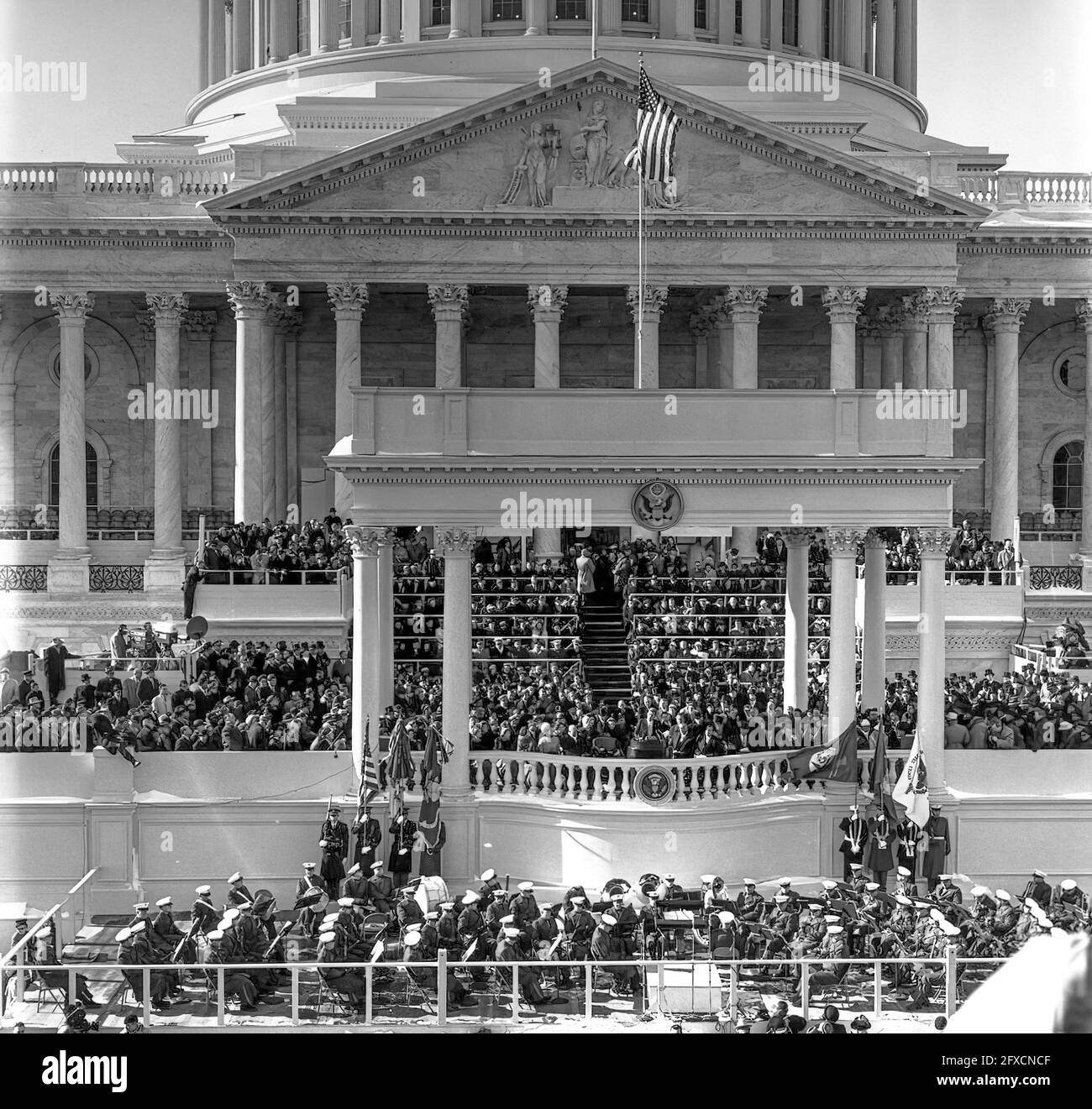 John F. Kennedy is sworn in as President at the United States Capitol Building, Washington, D.C. Stock Photo