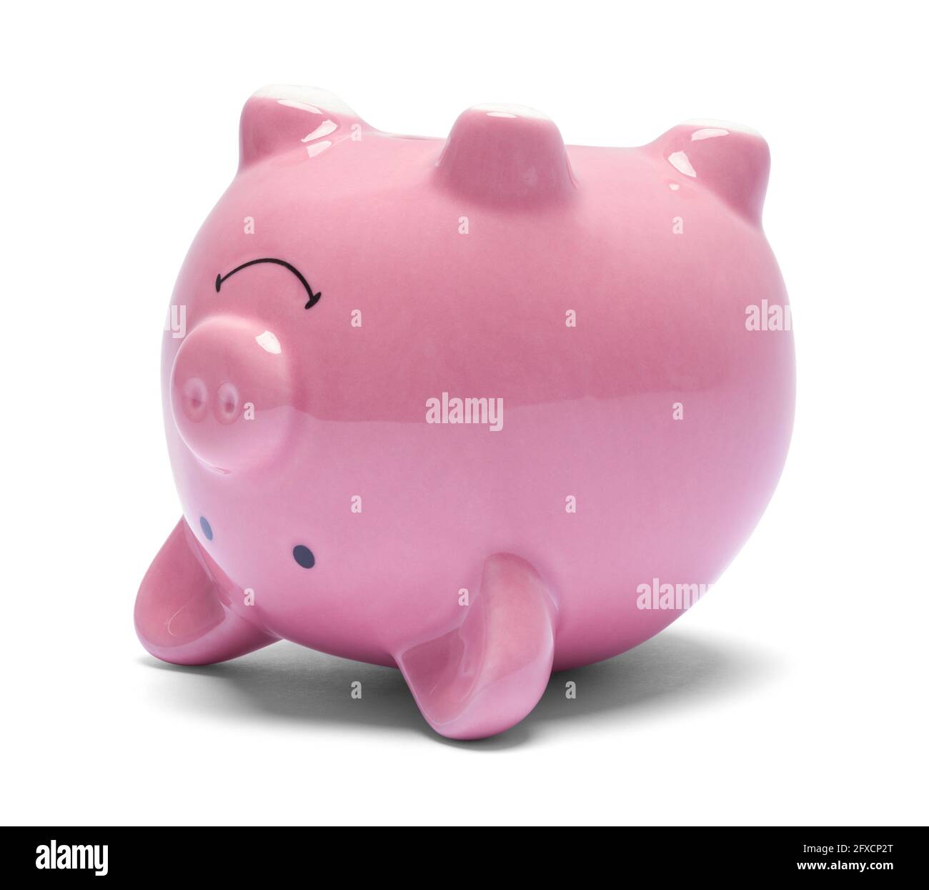 Pink Piggy Bank Upside Down Cut Out. Stock Photo