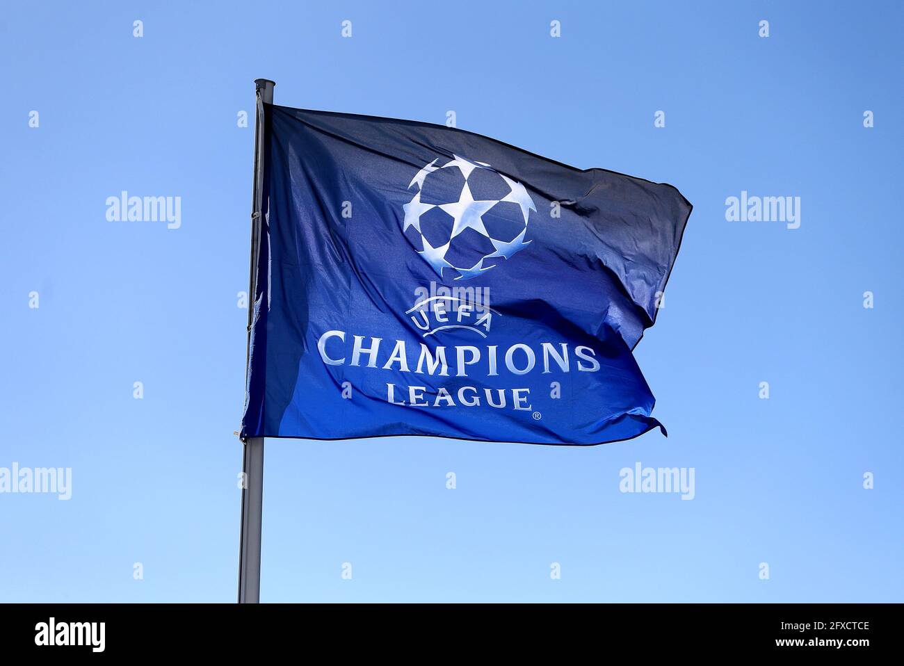 File photo dated 26-05-2018 of A general view of a UEFA Champions League flag. Issue date: Wednesday May 26, 2021. Stock Photo