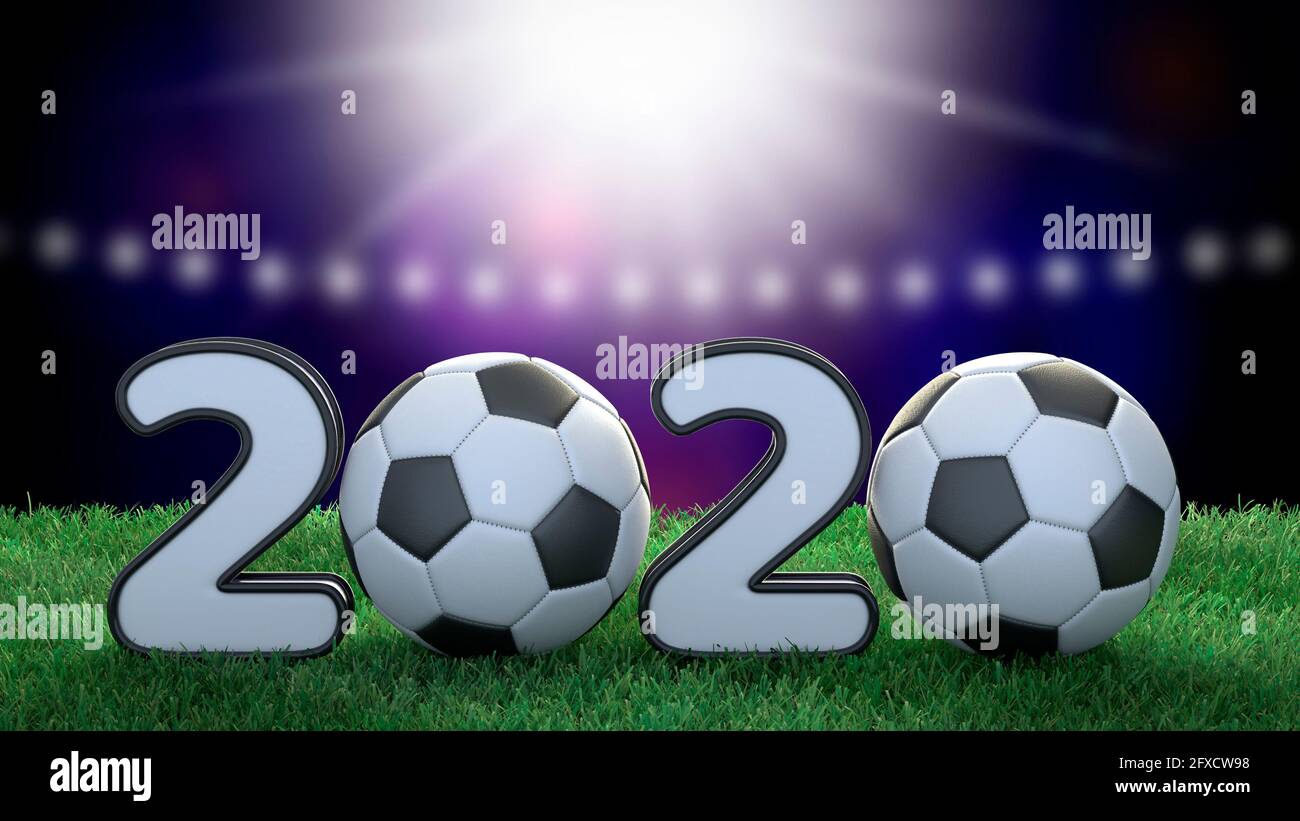 Soccer 2020 illustration. Stadium blurred background. 3D image Stock Photo