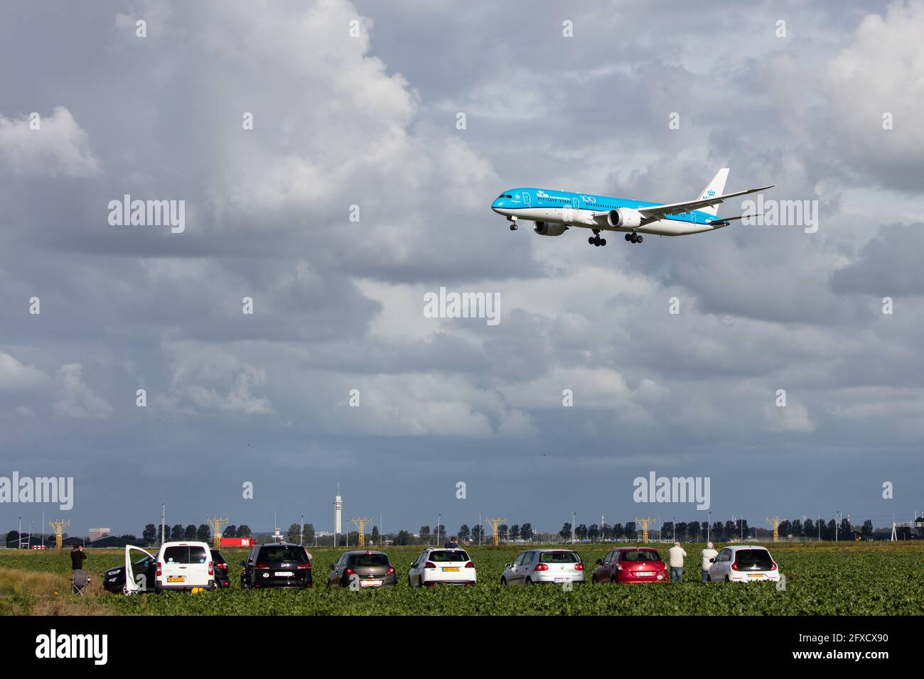 AMSTERDAM, NETHERLANDS - Sep 13, 2020: KLM (KL / KLM) approaching Amsterdam Schiphol Airport (EHAM/AMS) with a Boeing 787-9 Dreamliner B789 (PH-BHG/38 Stock Photo
