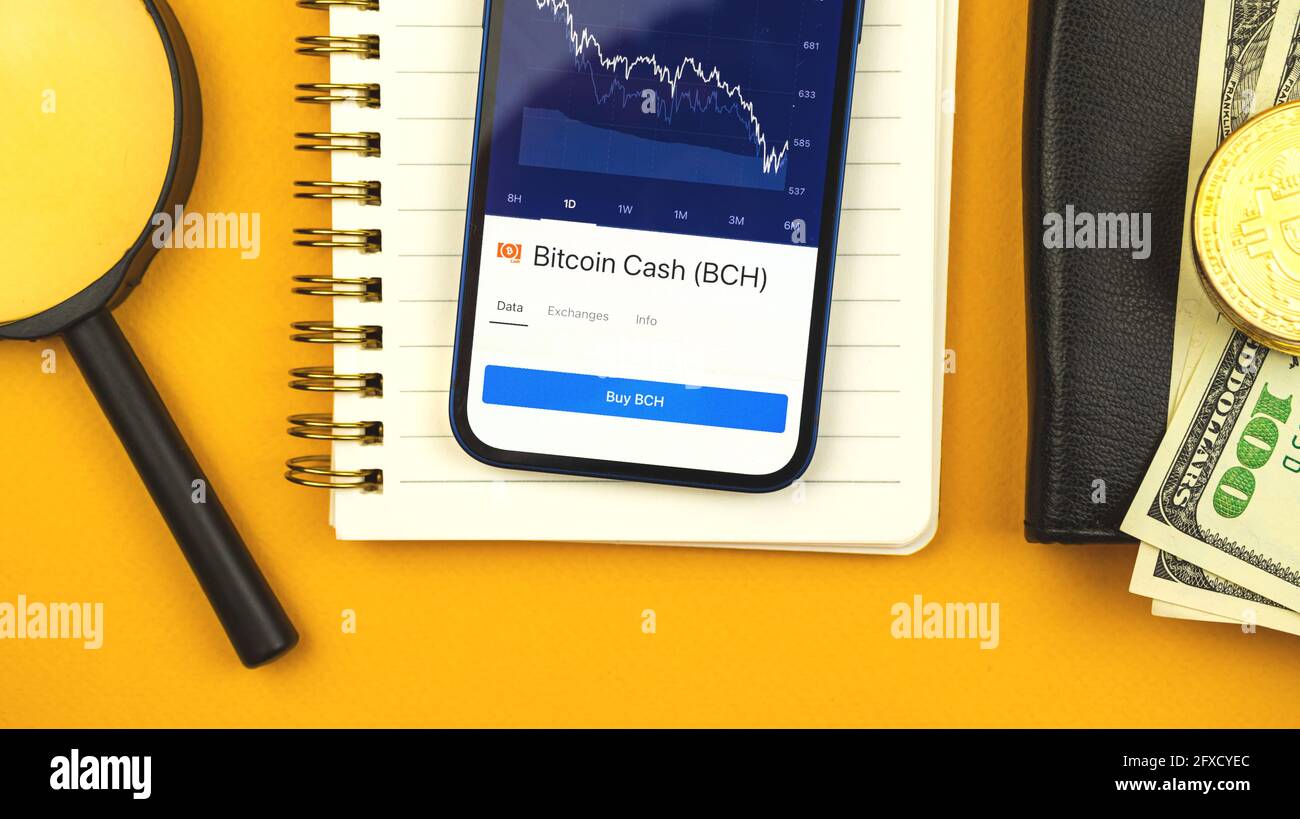 Trade with Bitcoin Cach BCH crypto currency on your mobile phone with online  banking application, business finance background, top view photo Stock  Photo - Alamy