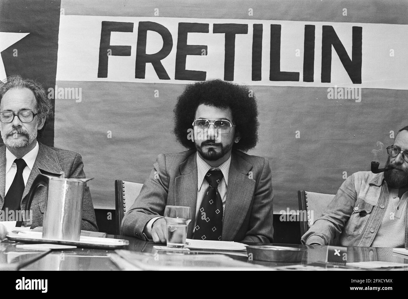 Press conference with Leonel Andrade (Fretilin) and Jose Ramos Horta (Minister of Foreign Affairs East Timor and Secretary General Frelimo) in Krasnapolsky. Ramos Horta, June 8, 1976, press conferences, resistance movements, The Netherlands, 20th century press agency photo, news to remember, documentary, historic photography 1945-1990, visual stories, human history of the Twentieth Century, capturing moments in time Stock Photo