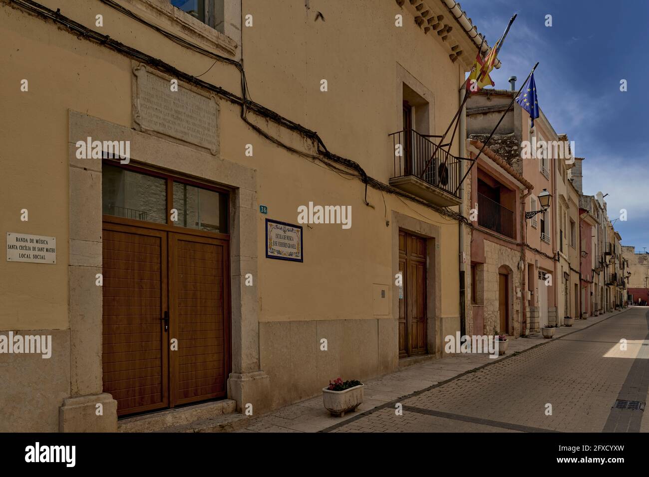 exterior of the music school building in the rural town of San Mateo in the province of Castellon, Spain, Europe Stock Photo