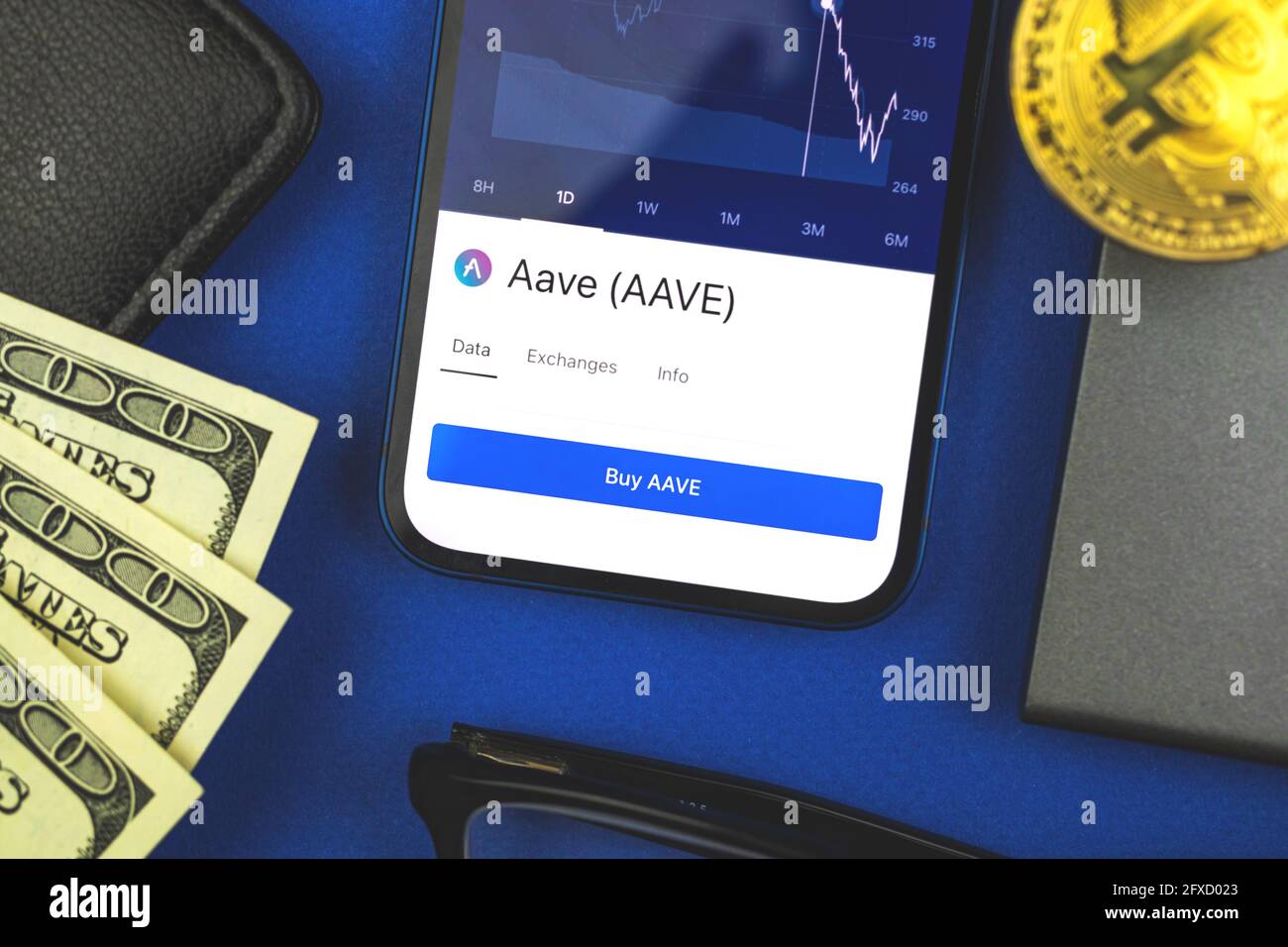 AAVE symbol. Trade with cryptocurrency, digital and virtual money, banking  with mobile phone concept. Business workspace, banner, table top view Stock  Photo - Alamy