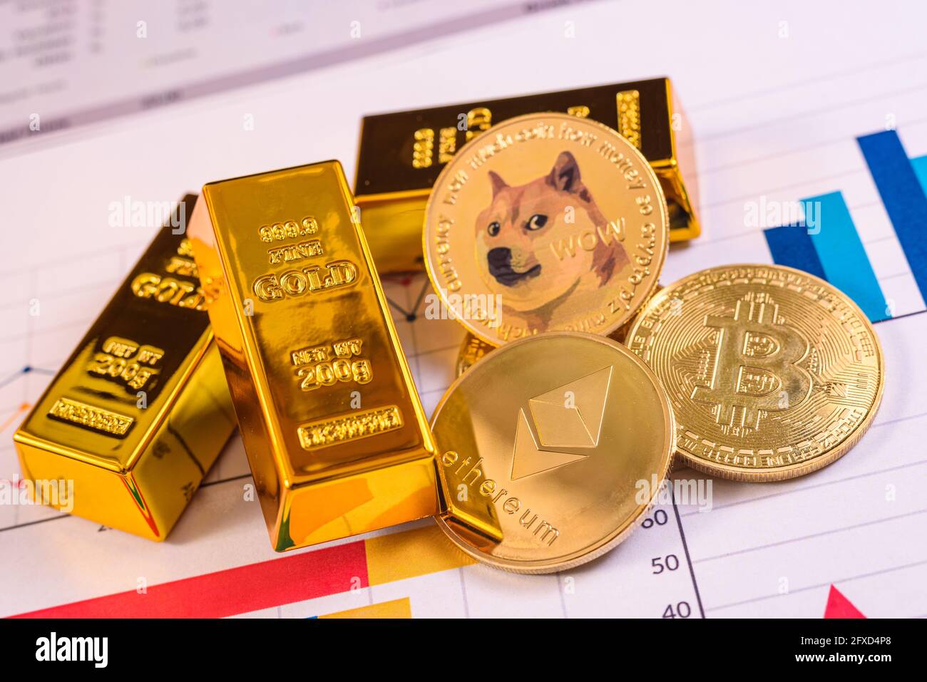 Bitcoin, dogecoin and ethereum are the most traded cryptocurrencies on  exchanges in the new speculative economy alongside gold, isolated on black  Stock Photo - Alamy