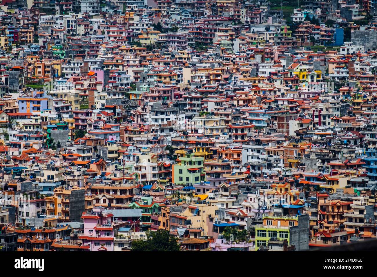 Kathmandu’s cityscape featuring colourful colourful houses in Nepal Stock Photo