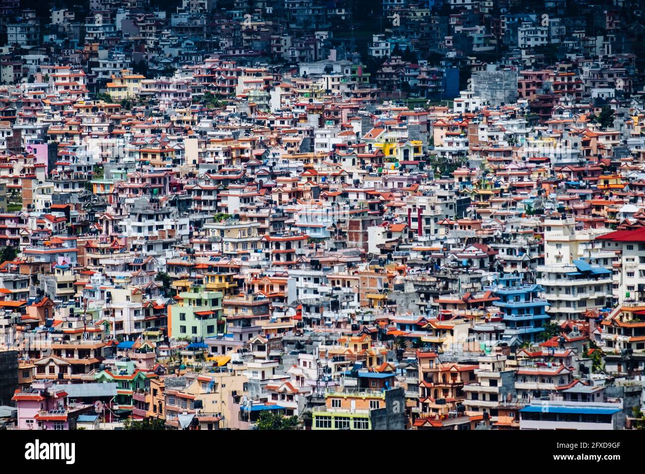 Kathmandu’s cityscape perspective featuring colourful houses, Nepal Stock Photo
