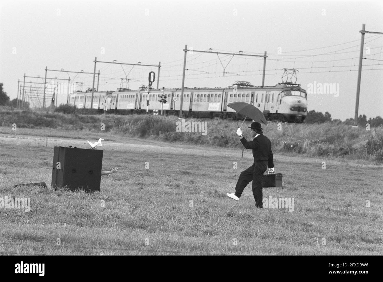 Express train art by Jeroen Hilhorst along railroad track near Den Bosch / negative smoke, August 25, 1988, The Netherlands, 20th century press agency photo, news to remember, documentary, historic photography 1945-1990, visual stories, human history of the Twentieth Century, capturing moments in time Stock Photo