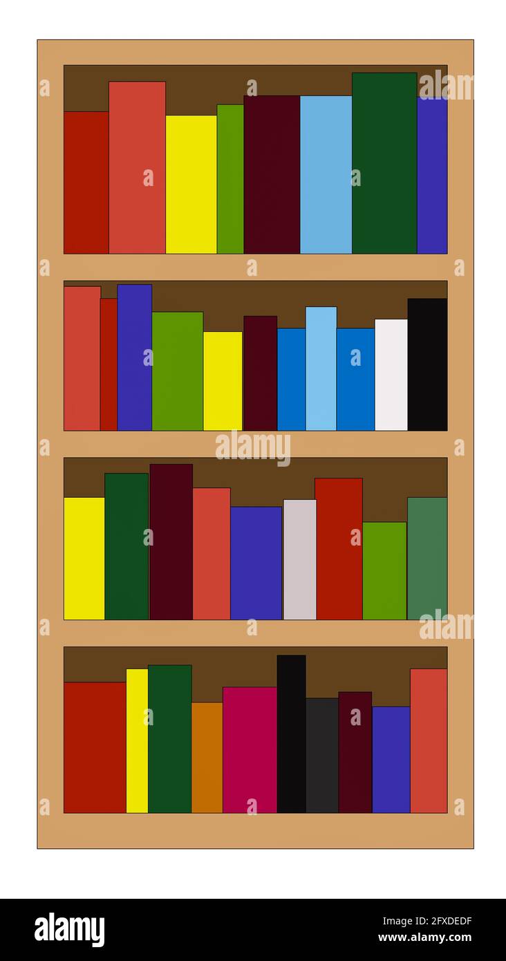A graphic illustration of A bookcase with books for use as an icon ...