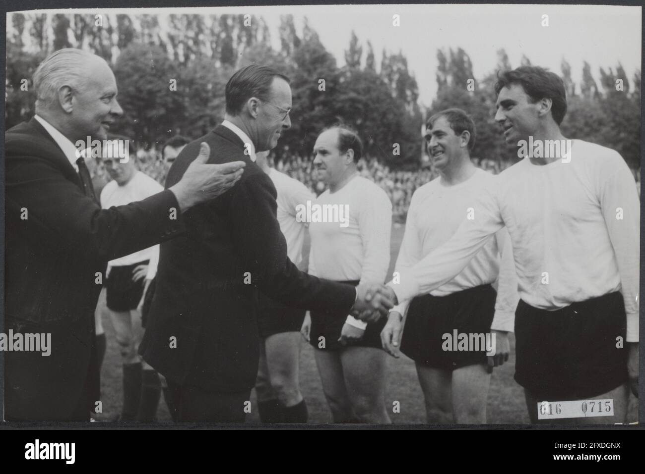 sport, royal house, princes, soccer, congratulations, Bernhard,prince, Saward, Tetzner, H., 22 May 1965, congratulations, royal house, princes, sport, soccer, The Netherlands, 20th century press agency photo, news to remember, documentary, historic photography 1945-1990, visual stories, human history of the Twentieth Century, capturing moments in time Stock Photo