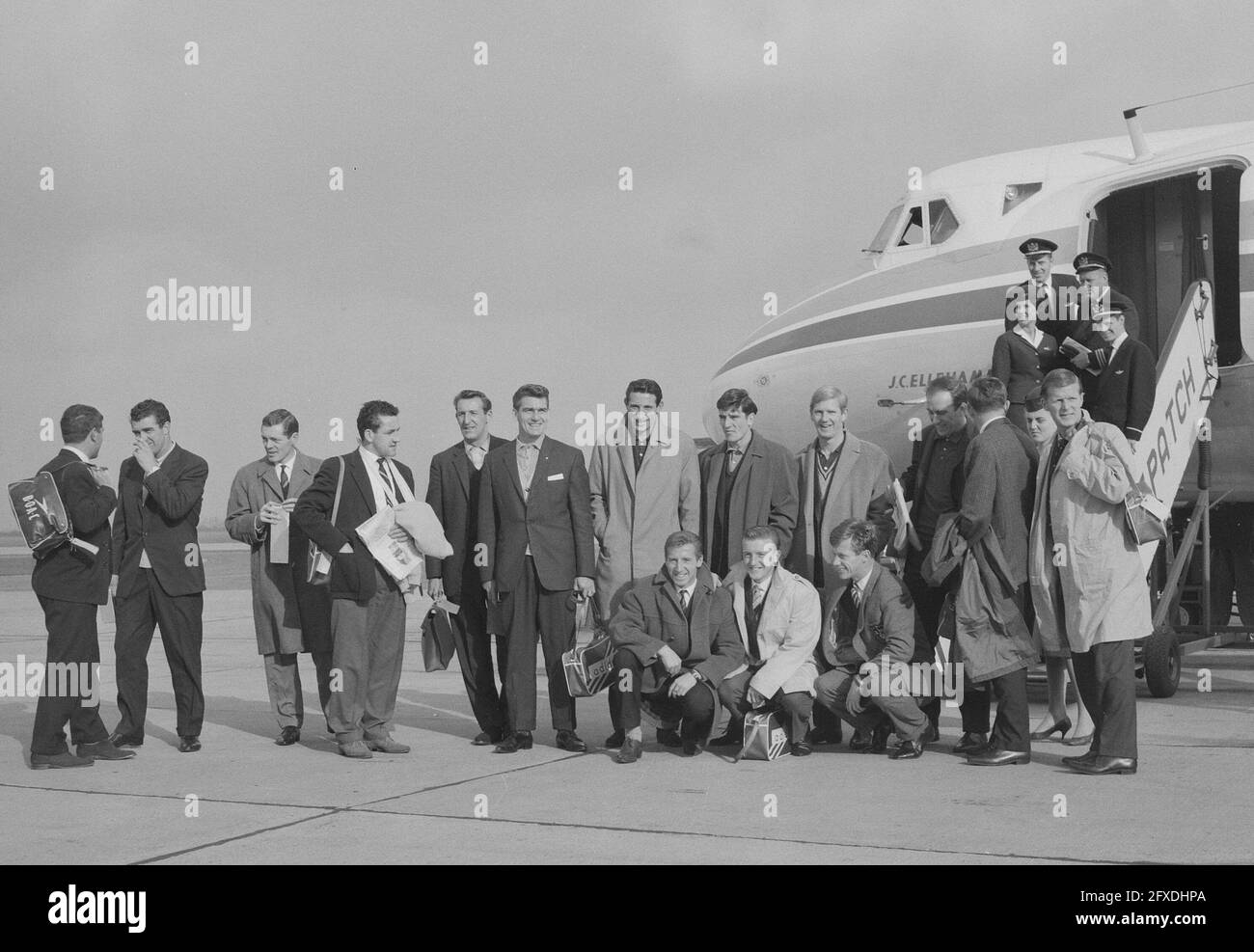 Spurs team arriving in Rotterdam, 1961, The Netherlands, 20th century press agency photo, news to remember, documentary, historic photography 1945-1990, visual stories, human history of the Twentieth Century, capturing moments in time Stock Photo