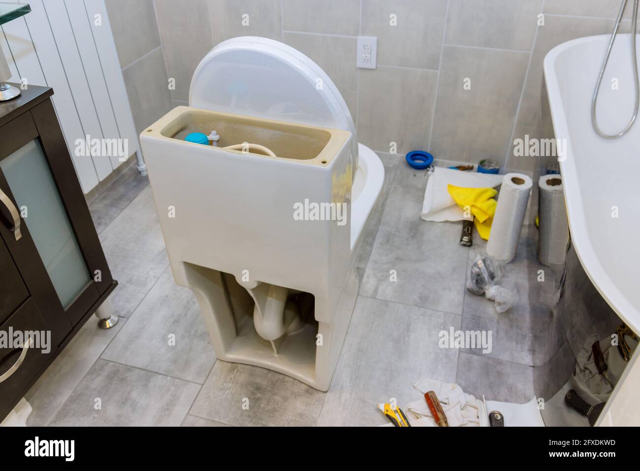 Bathroom during repair finishing of reconstruction in installing a new