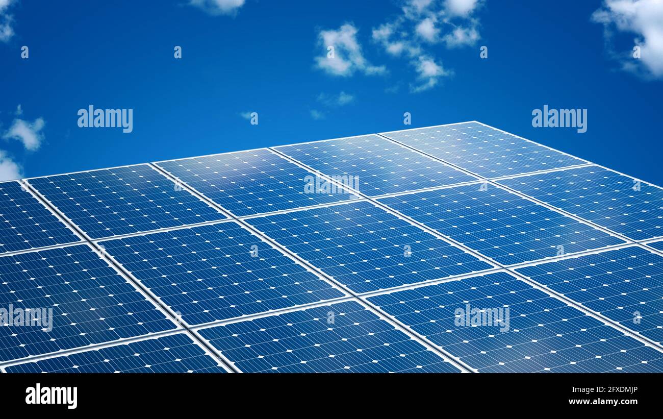 Solar Panel Isolated On A Blue Sky Solar Pv Modules Clouds 3d Illustration Stock Photo Alamy
