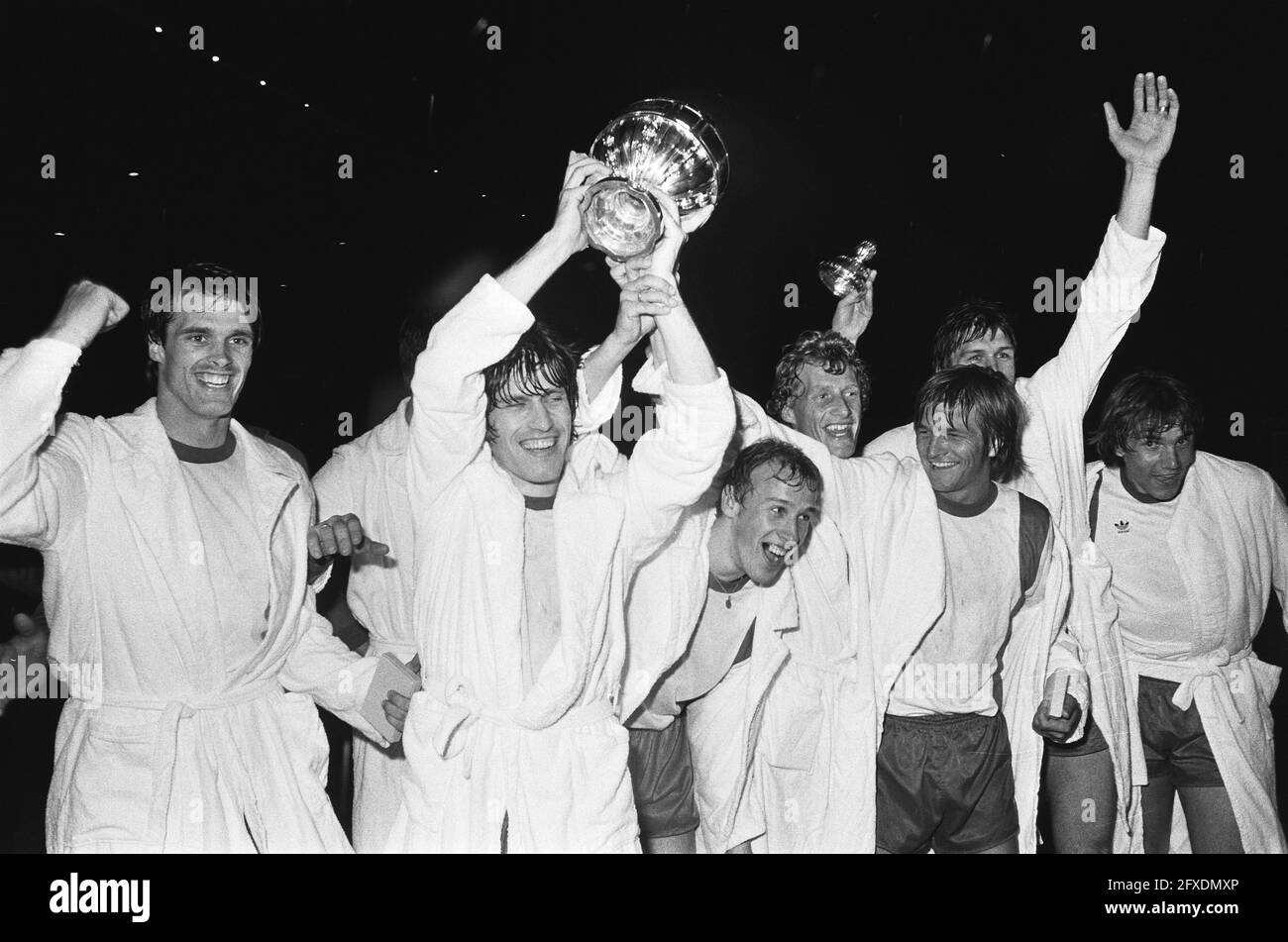 KNVB cup final Ajax against AZ67 0-1, with cup from left to right Metgod, Arnzt, Van Ursum, Kist, Peters, Nijgaard and Verheyen, 5 May 1978, sport, soccer, The Netherlands, 20th century press agency photo, news to remember, documentary, historic photography 1945-1990, visual stories, human history of the Twentieth Century, capturing moments in time Stock Photo