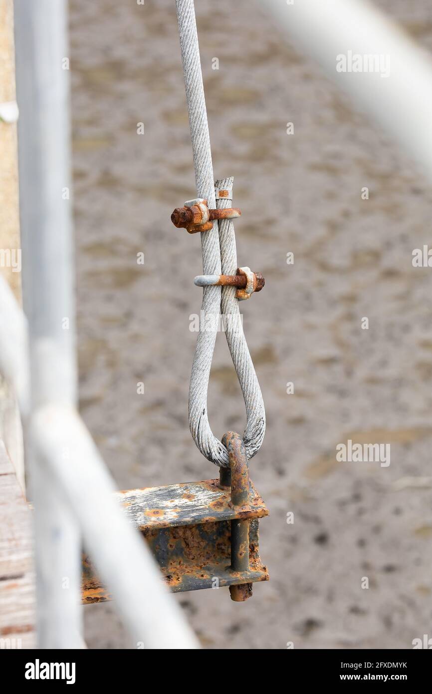 Closeup rusty u-bolt on metal sling Stock Photo