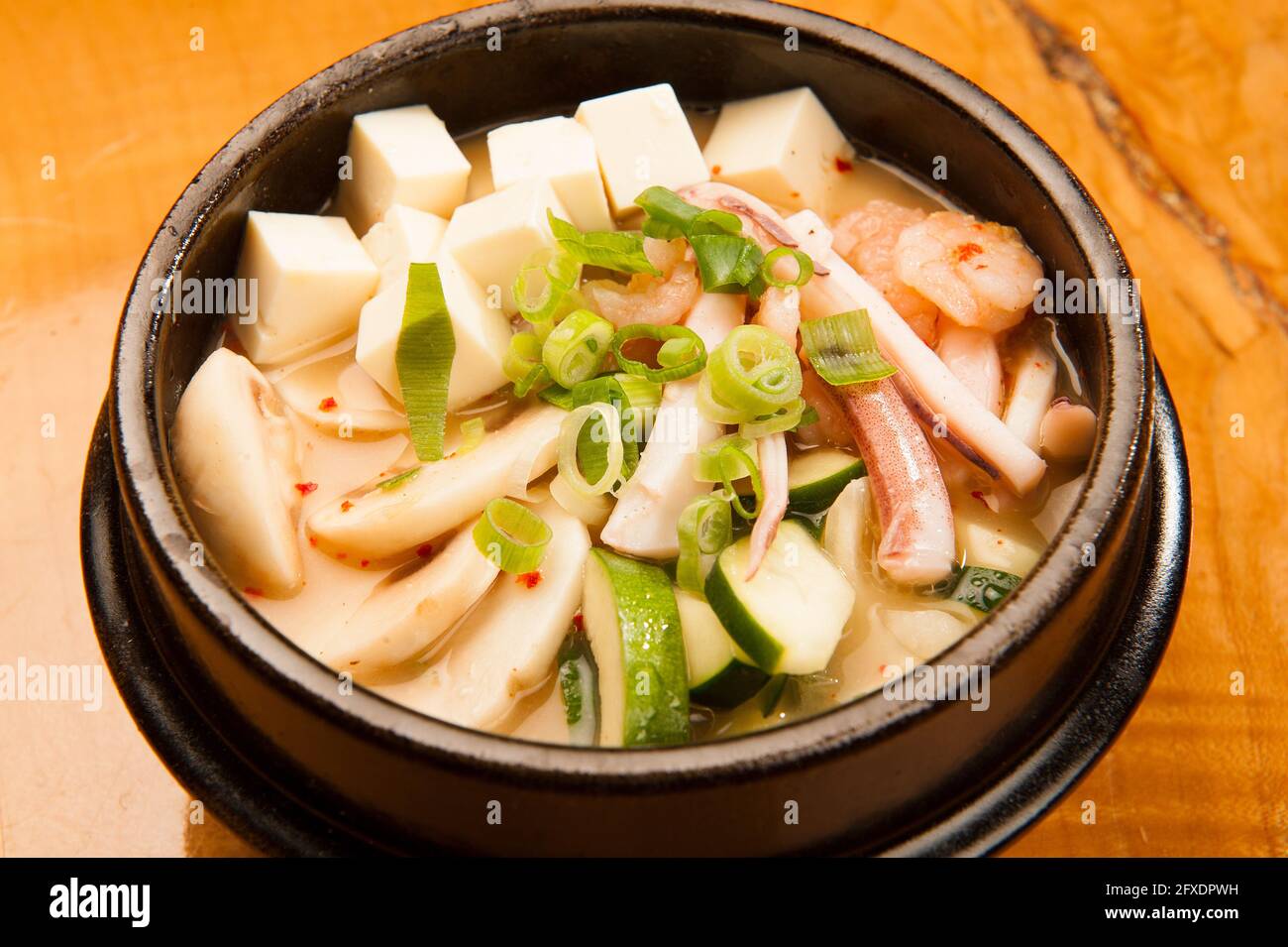 Tofu and seafood hotpot at a Korean restaurant Stock Photo Alamy