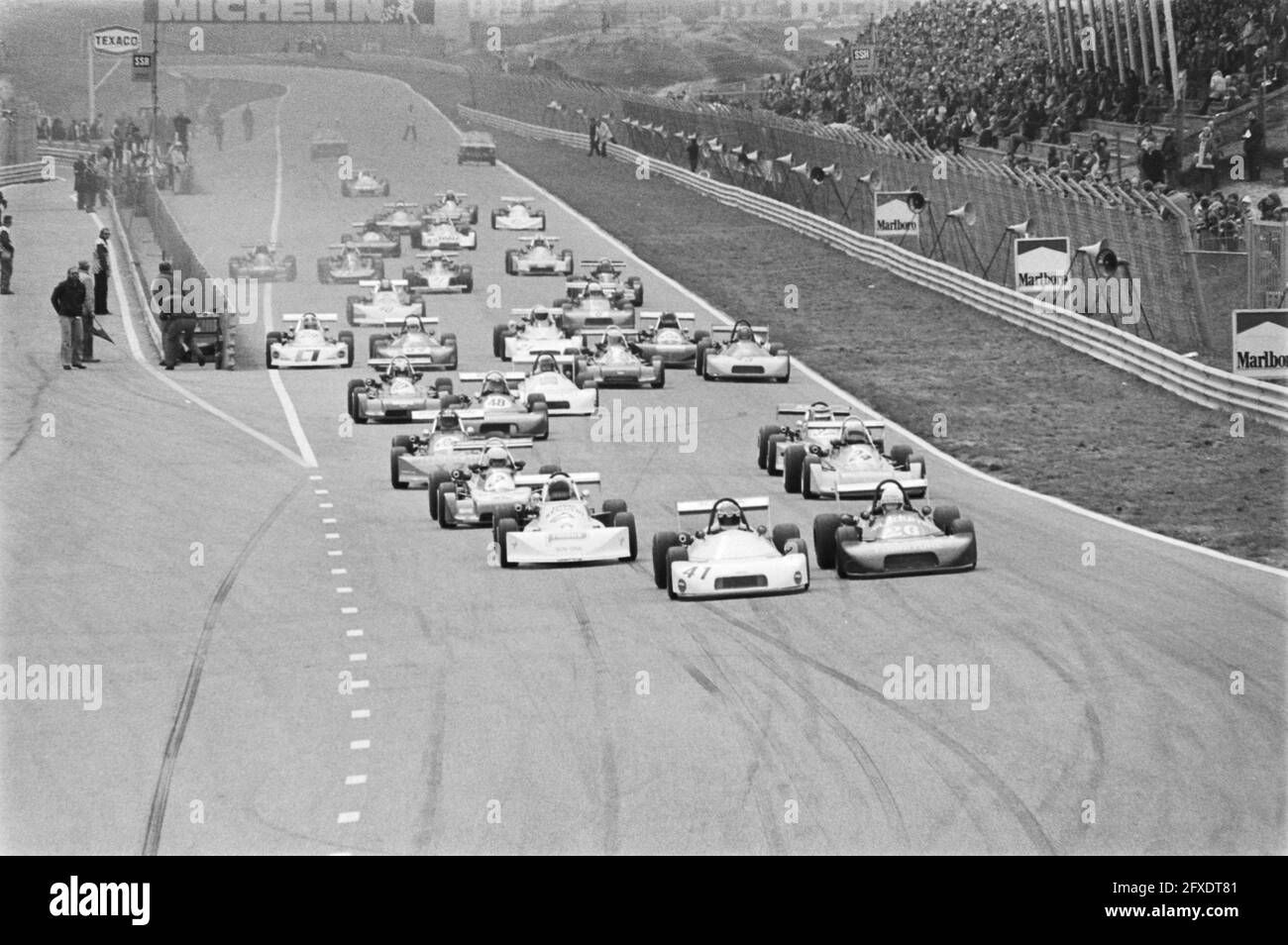 Start of Formula 3 race, April 11, 1977, motor sports, race cars, races, The Netherlands, 20th century press agency photo, news to remember, documentary, historic photography 1945-1990, visual stories, human history of the Twentieth Century, capturing moments in time Stock Photo