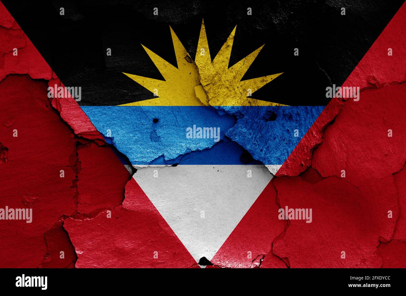 flag of Antigua and Barbuda painted on cracked wall Stock Photo